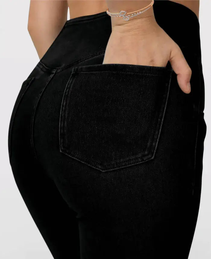 (Compre 01 LEVE 02 UNIDADES) Calça Jeans Diva™ com Cintura Alta Cruzada / A Mais Soltinha e Fresca do Mercado - Último dia de Promoção